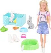Toyland® Rabbit Run Doll Playset - 1 Doll, 2 Rabbit's & 10 Accessories Included - Easter Gift - Girls Toys