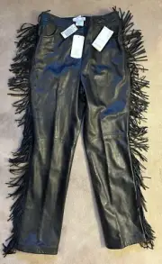 Escada by Margaretha Ley Genuine Lamb Leather Fringe Pants Size 42 New With Tags