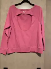 NWT PINK Open Back Crew Neck Sweatshirt Top, Pink, Small