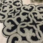 Handmade table runner, beaded runner, black burlap base and bead work, 13x36inch