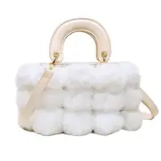 Nevenka Plush Bucket Handbag Fluffy Crossbody Bag-White