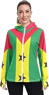 [RPLIFE] Sao Tome Principe Flag Hoodie Jacket Upf 50+, Long Sleeve Zip up Running Hoodie Women