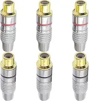 tunghey 6Pack RCA Plug Connectors Coaxial Cable Audio Adapter Gold Plug Female No Solder Connector Solderless Video Cable kit TV CCTV Female