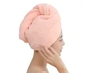 2 Pack Microfiber Hair Drying Towels Thicken Cap with Button Hair Towel Magic Instant Hair Dry Wrap pink