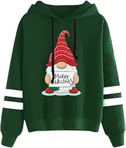 [Generic] Classic Christmas Graphics Hoodies Women Santa Xmas Pullover Loose Long Sleeve Drawstring Hooded Sweatshirts
