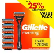 Gillette Fusion5 Razor Men 5 Blade Manual Razor ,1 Handle and 7 Blade Refills