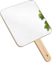 Handheld Travel Mirror with Handle, Dressing Table Mirror, Wood Handheld Plain Mirror, Square and Round, Cosmetic Salon Makeup Hand Mirror for Professional Barbers and Hairdressers,1919cm