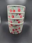C+C California Melamine Ice Cream/ Dessert Bowls Set of 4 CHERRIES On Mint