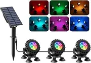 Solar Powered Multi-Colour Pond Lights, 3 Spotlights, 6 Colour Options,Underwater LED Pond Lights RGB Submersible Fountain Lights IP68 Waterproof Fish Tank Light for Aquarium Garden Pool Fountain
