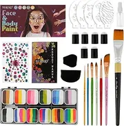Face Painting Kit for Kids Party Face and Body Paint Set Water Soluble Face Painting with Brushes Stencils Finger Caps Sponges Spray Bottle Safe Body Paint Kit