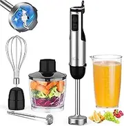 4-in-1 Electric Stick Blender 500W Step less Speed Immersion Hand Blender Stainless Steels Handheld Stick Mixer with Organizer 500ml Food Chopper 600ml Beaker and Whisk