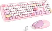 Retro Wireless Keyboard and Mouse Combo, SQMD Full-Size Office Typewriter Keyboard with Round Colorful Keycaps, 2.4G Cute Quiet Mouse for Windows PC, Home, Office, and College - Pink