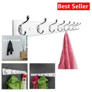 Modern White Wall Coat Rack with 8 Silver Hooks - 80 lb Capacity for Heavy Items