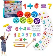 Montessori Arithmetic Math Toy Set, Silicone Digital Learning with Beads, Chopsticks & Spoons, Number Crunching Clip Bead Matching, Daily Number Match (2 Sets)