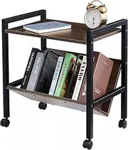 [NOAEOU] Metal Side Table with Book Shelf Organizer - 2-Tier - Use in Bathroom, Kitchen, Entryway, Hallway, Mudroom, Bedroom, Laundry Room ((Black/Nordic Walnut))