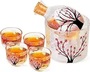 Irenare Japanese Sake Set for 4 Saki Cup Set Pink Cherry Blossoms Sake Bottle Cup Set Including 1 Sake Bottle 1 Sake Tank and 4 Sake Cups for Cold Hot Warm Sake Carafe, Japanese Gifts