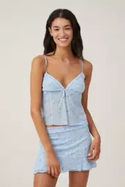 Cotton On Body Women's Sz S Mesh Cami & Ruffle Frill Hem Skirt 2 pcs Set Blue