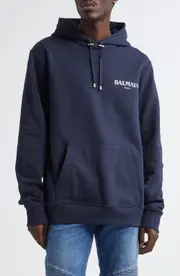 Balmain Gel Logo Hoodie in Navy/Multi at Nordstrom, Size X-Large