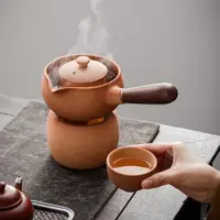 在飛比找ETMall東森購物網優惠-圍爐煮茶壺干燒泥煮茶器酒精爐中式茶爐陶瓷戶外燒水壺復古炭爐