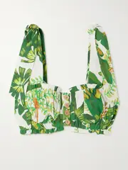 [Farm Rio] Farm Rio - Tropical Forest Cropped Printed Linen Top - Green - medium medium Green