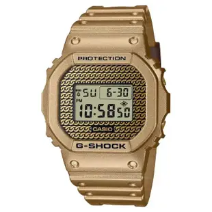 【CASIO 卡西歐】G-SHOCK 經典方形 嘻哈街頭 替換錶帶禮盒組 金X黑 DWE-5600HG-1_43.8mm