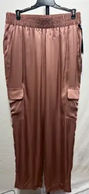 NWT Nicole Miller Women Large Mauve Silk Pants Cargo Elastic Waist New NWT