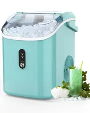 YOPOWER Portable Ice Maker, Nugget Ice Making Machine w/ Carry Handle, 15KG/24H, Countertop Pebble Ice Cube Maker w/ 1.2L Water Tank, Self-Cleaning for Home Bar, Green