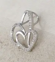 14k White Gold Round Diamond Heart Pendant 1/6 Cttw