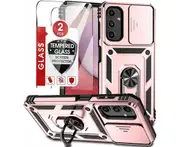 Ezydigitals Case For Samsung Galaxy A16 5G Heavy Duty Case Metal Ring Kickstand Cover Case 2Pcs Screen Protectors - Rose Gold