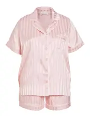 NEW PETER ALEXANDER STRIPE POLY SATIN PJ SET WOMENS PLUS 3+ 24 - 26 $119 PINK