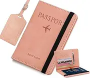 [mugexingtu] 2 Pcs Passport Holder Set, Passport Cover Suction Buckle Protective Cover Passport Wallet Necessary for Travel Passport Holder Travel Wallet Luggage Tag Passport Case, Pink, S, Classic