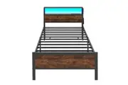 Costway Single Size LED Bed Frame w/Charging Station Heavy Duty Metal Bed Base Platform
