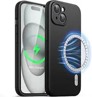 JETech Magnetic Silicone Case for iPhone 15 6.1-Inch, Compatible with MagSafe, Phone Cover with Camera Lens Full Protection (Black)