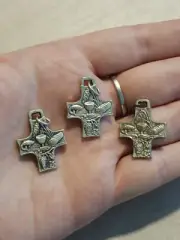 Silver Tone Unisex First Communion Cross Pendant Medals Rosary Parts Pack of 3