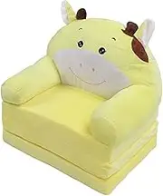 Baby Sofa Chair 1 Year Old, Kids Fold Out Bed Kids Sofa Open Children Couch Backrest Cartoon Foldable Kids Sofa Children 2 in 1 Flip Armchair Bed Yellow Cow (2 Tier) (3 Tier)