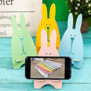 贈品顏色卡通兔子木質手機支架 懶人手機架-3C玩家