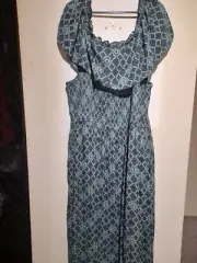AUTOGRAPH WOMENS CRINKLE PRINT DRESS SIZE 22 BLUE TILL OFF SHOULDERS MEXI