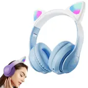 Wireless Headphone LED Cat Ear Bluetooth 5.3 Kids Headsets for PC Smartphone -Light Blue