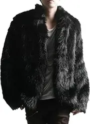 [Qolkmuiy-GJ] Men's Faux Fluffy Thick Trench Coat Winter Turn Collar Long Sleeve Coats Casual Warm Open Front Jacket