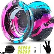 WATIEOBOO Yoyo R8 Responsive Yoyo for Kids 8-12,Professional Unresponsive Yoyo for Adults Pro Metal Trick Yoyo with Yo Yo Bearing Kit 10 Strings, Case & Gloves (R8-Black Pink Blue)