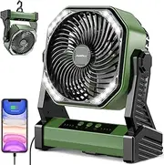AddAcc 20000mAh Battery Powered Fan, Portable Rechargeable Camping Fan with Light and Hook, 270° Pivot 4 Speeds Battery Operated Outdoor Fan for Tent Car Trip Sleep Hurricane Power Outages