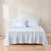 [Lush Decor] Botanical Leaf and Floral Sheet Set 6 Piece Set Queen Blue - Floral Bed Sheets - Leaf Print - Queen Sheets - Farmhouse & Country Cottage Decor