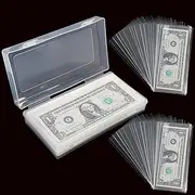 Banknote Case Made of Plastic, 100 Pieces Banknotes Coin Collection Banknotes Bag Transparent with Plastic Box for Banknotes/Bills/Stamp Collection