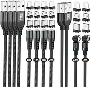 BIG+ 3-in-1 Magnetic Charging Cable, 6 Pack Phone Charger with 1x0.5M, 3x1M, 2x2M Cables and 18 Tips, Nylon Braided Cord, Compatible for Charging Smartphones, Micro USB and Type C Devices