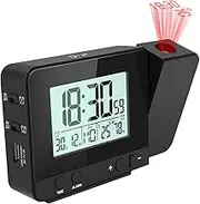 Jhua Digital Projection Alarm Clock Dimmable Alarm Clock with Indoor Temperature Hygrometer, USB Charger, LCD Display Dual Alarm Clocks for Bedrooms Ceiling Wall, DC & Battery Operated, Black