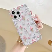 UEEBAI Cute Clear Case for iPhone 14 Pro Max 6.7 inch, Wavy Flower Case Pretty Lightweight Cute Curly Clear Case Stylish Soft Phone Case Shock-Proof Pretty Clear Cover for Women and Girl - Tulip