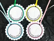 10 White Gift Tags Baby Shower Birth Favour Bomboniere Embossed Personalised