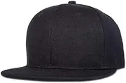 [Yizhichu19900502] Unisex Toddler Kids Plain Flat Brim Baseball Cap Adjustable Snapback Hat Black