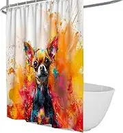 Soft Ink Tones and Bright Hues Shower Curtain Whimsical Puppy Illustration Bathroom Decor Fabric Curtains with Hooks Washable Quick Dry 200 x 240 cm