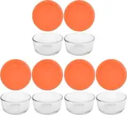 Pyrex (6) 7200 2 Cup Glass Dishes & (6) Pyrex 7200-PC 2 Cup Orange Lids
